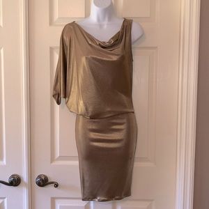 BCBG gold foil evening dress